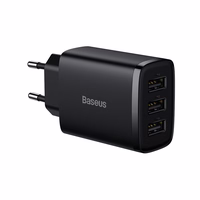 Baseus įkroviklis Compact 3 x USB juodas 17w