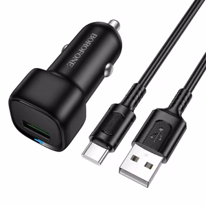 "Borofone" automobilinis įkroviklis BZ34 Cloud - USB - QC 3.0 18W su USB-C tipo kabeliu, juodas