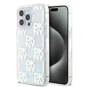 DKNY Skystas blizgučių daugialogotipis dėklas telefonui iPhone 15 Pro Max - balta