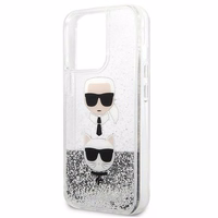 Karl Lagerfeld Skystas Glitter Karl&Choupette Galvos dėklas iPhone 13 Pro / iPhone 13 - sidabrinis