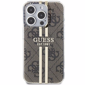 Guess IML 4G Gold Stripe dėklas telefonui iPhone 15 Pro - rudas