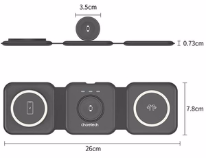 Belaidis įkroviklis CHOETECH, 15W, 3in1, magnetinis, lankstomas, juodas