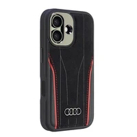 Audi tikros odos magnetinis MagSafe kietasis dėklas iPhone 16 6.1" juodai raudonas AU-TPUPCMIP16-R8/D3-RD
