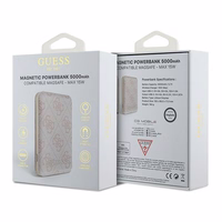Guess indukcinė 15W GUPB5FP4EMGP 5000mAh išorinė baterija rožinė/rožinė 4G odinis metalinis logotipas MagSafe