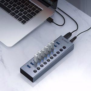 Orico BT2U3-16AB Šakotuvas 16x USB-A 3.0 su jungikliais - pilkas
