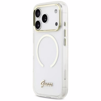 Guess IML Script Metal MagSafe Dėklas for iPhone 17 Pro - Clear