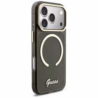 Guess IML Glitters Script Dirželis MagSafe Dėklas for iPhone 17 Pro - juodas