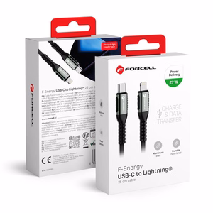 FORCELL F-ENERGY C259 kabelis Type C į Lightning PD 3A 27W Cafule 0,25 m juodas