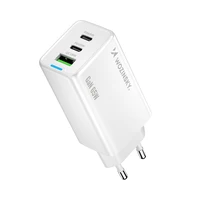 Wozinsky GaN 65W įkroviklis su USB-A ir 2xUSB-C jungtimis bei 65W USB-C kabeliu - baltas