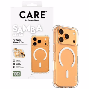 CARE by PanzerGlass Madingas Samba dėklas su baltu Magnetiniu iPhone 17 Pro - Skaidrus