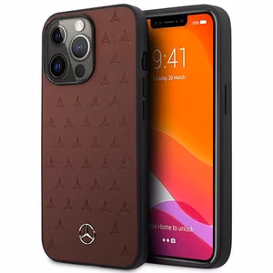 Mercedes MEHCP13LPSQRE iPhone 13 Pro / 13 6.1" raudonas dėklas Leather Stars Pattern