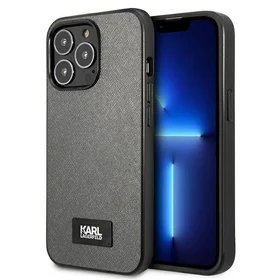 Karl Lagerfeld Saffiano plokštelės dėklas telefonui iPhone 13 Pro Max 6.7" - sidabrinis