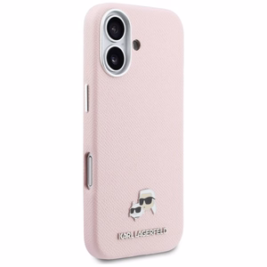 Karl Lagerfeld Karl & Choupette Head Pins Saffiano MagSafe Dėklas for iPhone 17 - rožinis