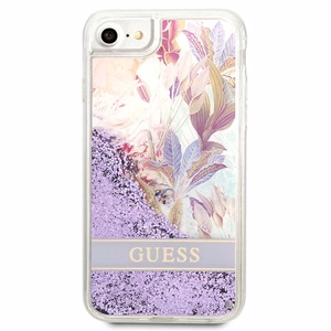 Чехол Guess Flower Liquid Glitter для iPhone SE 2022 / SE 2020 / 7 / 8 - фиолетовый