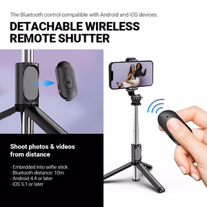 Crong SelfieGo Lite kompaktiška Bluetooth asmenukių lazda ir trikojis, juoda