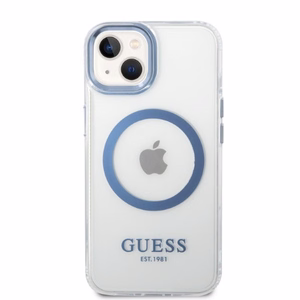 Guess Metalinis kontūras Magnetinis dėklas telefonui iPhone 14 Plus - mėlynas
