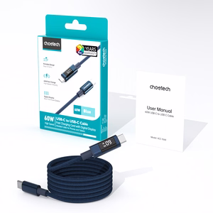 Choetech XCC-1068 PD 60W USB-C - USB-C laidas su ekranėliu 1.2 m - mėlynas