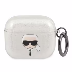 Karl Lagerfeld blizgus Karl's Head dėklas AirPods 3 ausinėms - sidabrinis