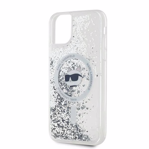 Чехол Karl Lagerfeld Liquid Glitter Choupette Head MagSafe для iPhone 11 / Xr - прозрачный