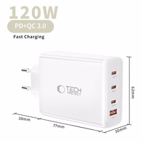 "Tech-Protect NC120W-GAN" 4 prievadų 120 W sieninis įkroviklis - baltas