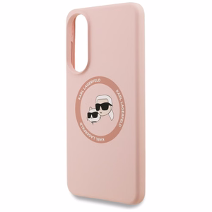 Karl Lagerfeld silikoninis Nauble galvos ir apskritimo Magnetinis dėklas telefonui Samsung Galaxy S25 Edge - rožinė
