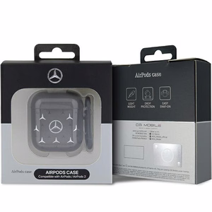 Mercedes MEA28DPMGS AirPods 1/2 dėklas su didelio žvaigždės rašto dizainu, juodas