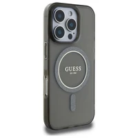 Guess IML Blizgučiai Ratas Magnetinis dėklas iPhone 16 Pro - juodas
