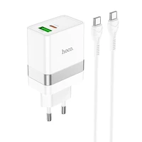 Įkroviklis Hoco N21 30W USB-C/USB-A + USB-C to USB-C cable 1.0m baltas