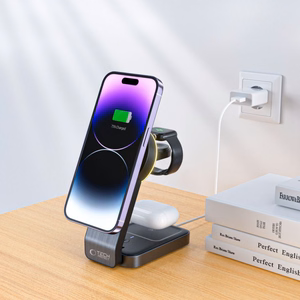 Tech-Protect QI15W-A28 MagSafe 3in1 indukcinis įkroviklis su stovu išmaniajam telefonui / Apple Watch / AirPods - juodas
