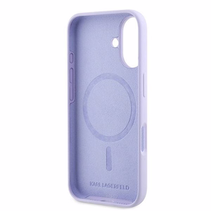 Karl Lagerfeld silikoninis Magnetinis dėklas telefonui iPhone 16 Plus su Karl & Choupette galvų žiedu - violetinė