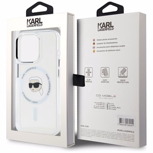Karl Lagerfeld IML Metalinis Karl Galvos Magnetinis dėklas iPhone 15 Pro baltas