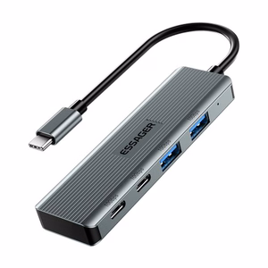 Adapteris Essager 4 in 1 pilkas (In: Type-C, Out: 2xUSB-C ir 2xUSB)