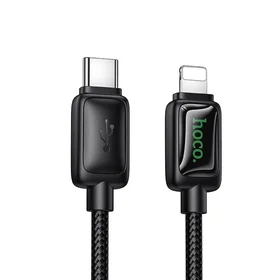 Kabelis su skystųjų kristalų ekranu USB C-Lightning Hoco PD 30W 1,2 m U146 juodas