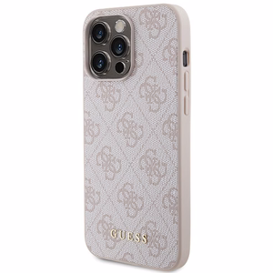 Guess 4G Metal Gold Logo dėklas telefonui iPhone 15 Pro Max - rožinė