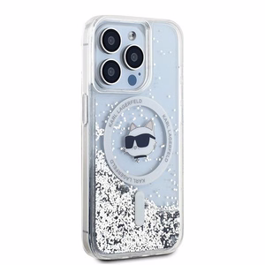 Karl Lagerfeld Skystas blizgutis Choupette Head Magnetinis dėklas telefonui iPhone 15 Pro – permatomas
