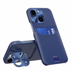 Leather Stand Case для iPhone 14 чехол кошелёк для карт с подставкой синий