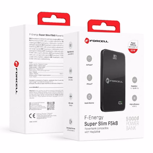 Išorinė baterija su MagSafe Forcell F-Energy SuperSlim F5K8 QC4.0 PD3.0 15W 5000 mAh juoda