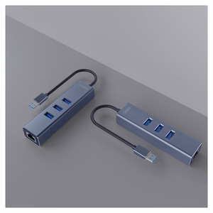 Savio AK-57 USB-A į 3x USB-A šakotuvas su RJ-45 Gigabit Ethernet adapteriu, USB 3.2 Gen 1, juodas/pilkas