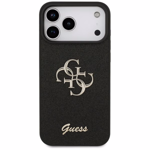 Guess PU Fixed Glitter 4G Metal Logo dėklas Apple iPhone 18 Pro Max, juodas