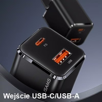 USAMS tinklo įkroviklis 1xUSB-C+1xUSB T43 33W (tik galvutė) PD3.0 +QC3.0 greitas įkrovimas baltas CC144TC02 (US-CC144)