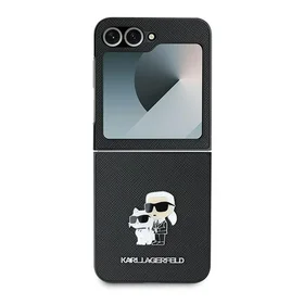Karl Lagerfeld Saffiano metalinio ženklo dėklas telefonui Samsung Galaxy Z Flip 6 - juoda
