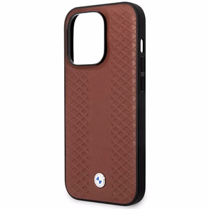 Dėklas telefonui BMW BMHCP14L22RFGR iPhone 14 Pro 6.1 - raudonas odinis diamantinio rašto