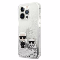 Karl Lagerfeld skystas blizgučiai Karl&Choupette dėklas iPhone 13 Pro / 13 6.1" - sidabrinė