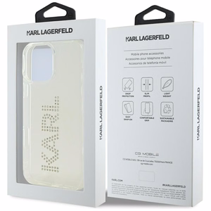 Karl Lagerfeld IML logotipo su kalnų krištolais dėklas telefonui iPhone 16 Pro - skaidrus