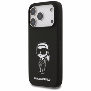 KARL LAGERFELD dėklas telefonui IPHONE 17 Pro suderinamas su Magnetine KLHMP17LSKIGROK (Silicone W/ KL Sketch & Logo) juodas