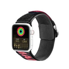 Dux Ducis dirželis (lauko versija) Apple Watch Ultra dirželis, SE, 9, 8, 7, 6, 5, 4, 3, 2, 1 (49, 45, 44, 42 mm) nailoninė apyrankė juoda ir raudona
