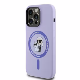 Karl Lagerfeld HC Magnetinis silikoninis Karl&Choupette galvų žiedas dėklas iPhone 14 Pro - Violetinis