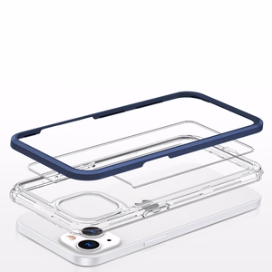 Skaidrus 3in1 dėklas iPhone 13 mini gelio dangteliu su rėmu mėlynos spalvos