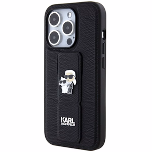 Karl Lagerfeld Gripstand Saffiano Karl&Choupette Pins dėklas telefonui iPhone 13 Pro / 13 - juodas