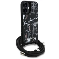 Karl Lagerfeld per petį nešiojamas grūdėto rašto ir logotipo dėklas telefonui iPhone 16 - juodas
